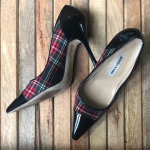 Manolo Blahnik Plaid Cap-Toe Heels 8.5